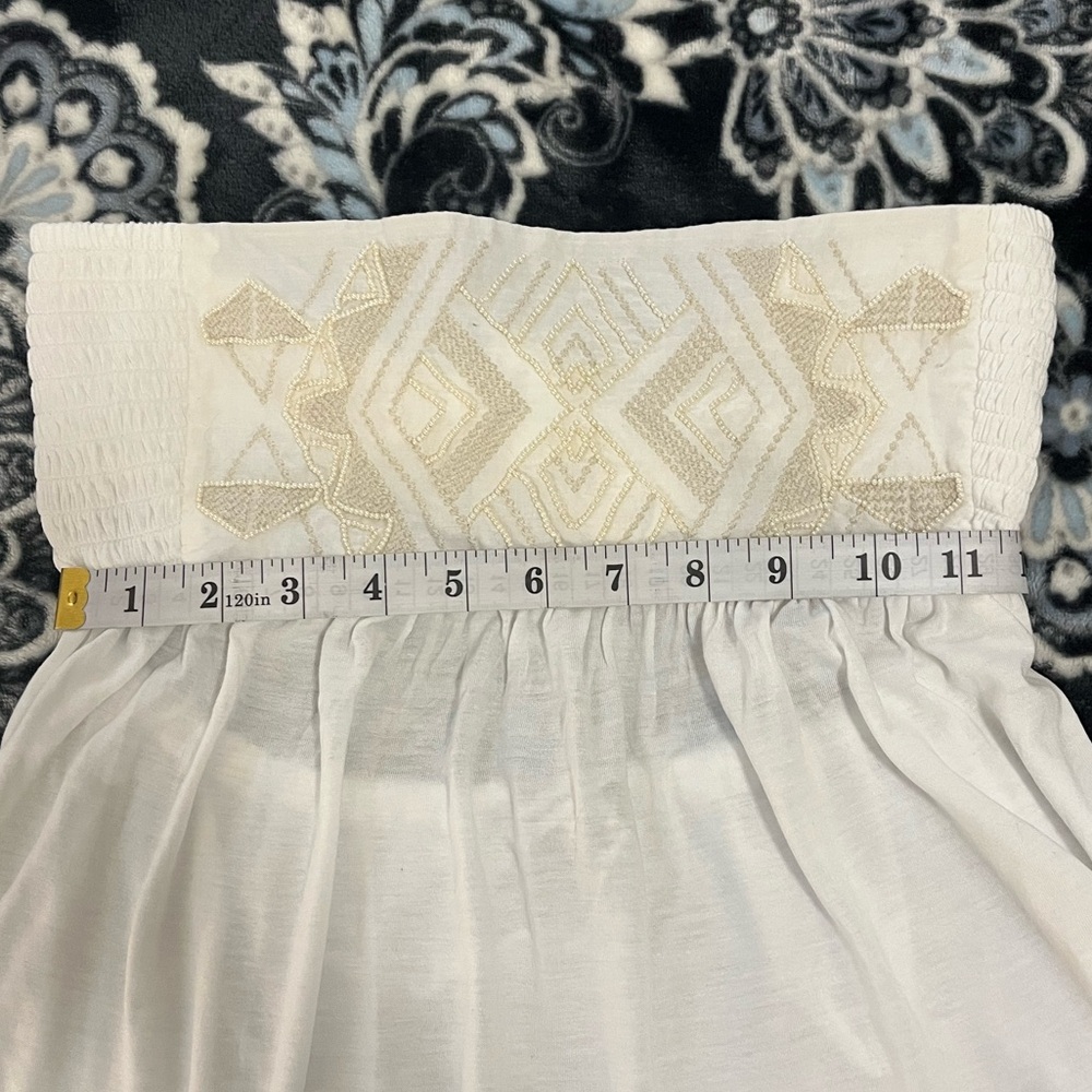 American Eagle Outfitters White Strapless, Tie Back, Beaded Babydoll Top, Size S - Picture 6 of 8